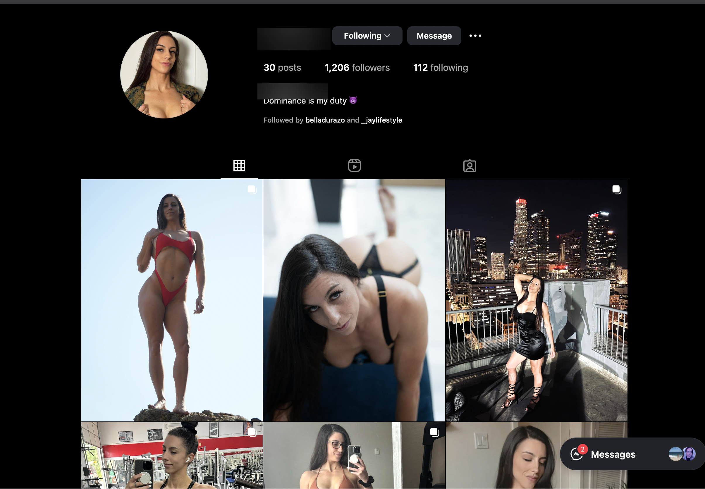 Instagram profile showing 1,206 followers