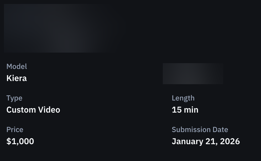 $1,000 custom video order, January 21