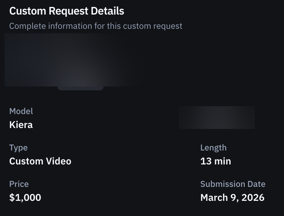 $1,000 custom video order, March 9