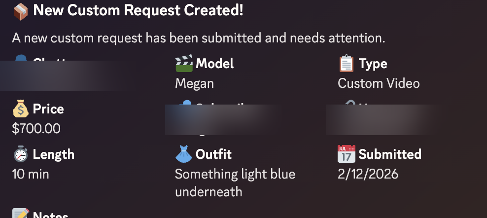 Custom content requests at 700 to 1500 dollars