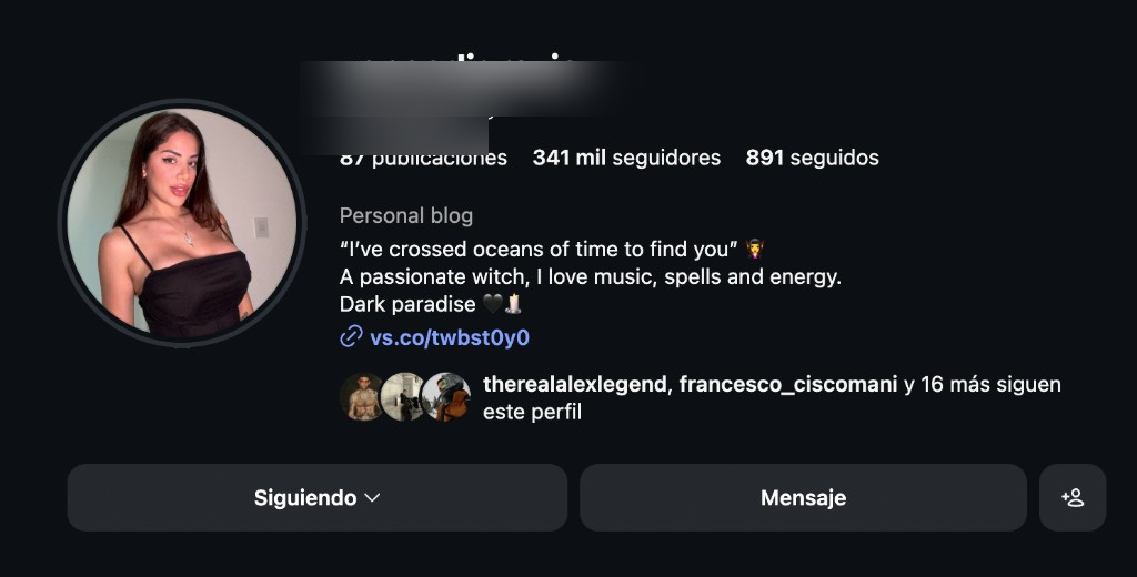 Instagram profile showing 341K followers