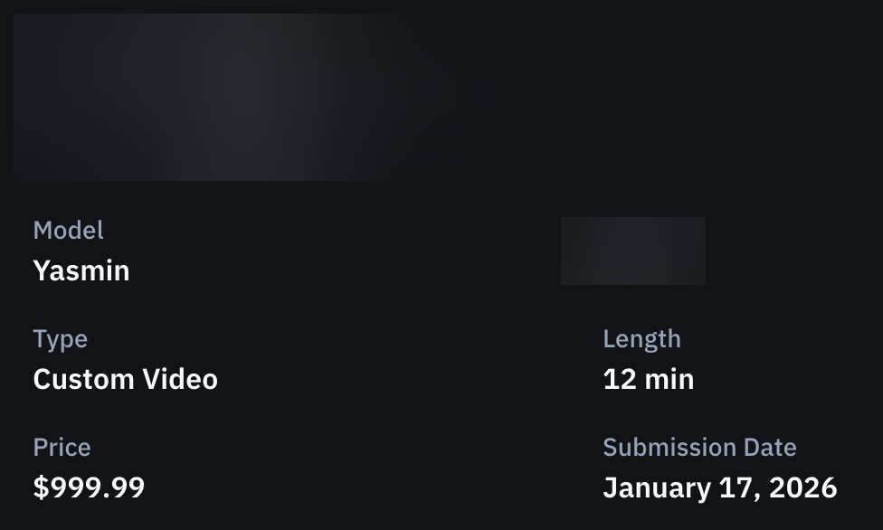 $1,000 custom video order, January 17